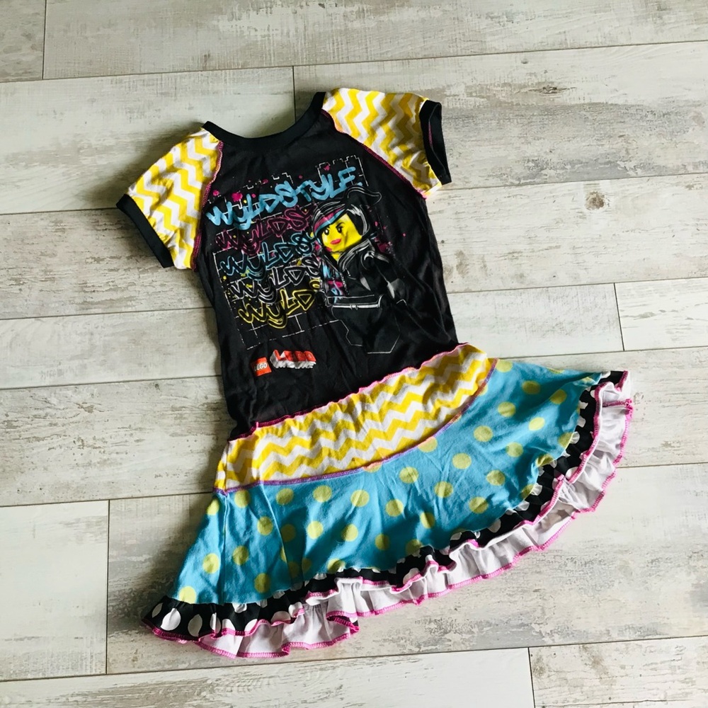 Upcycle Lego Wild Style Twirl Tshirt Dress OOAK Sz 7/8